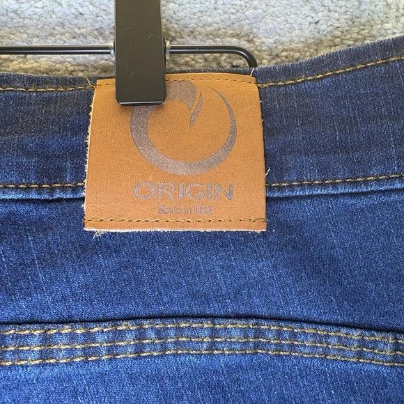 Origin Jeans Mens Size 34x 32 Dark Blue Straight Leg Made in USA Stretch Denim - Picture 7 of 8